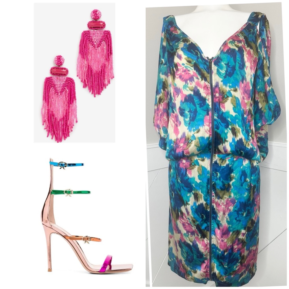 TE AMO BOLD COLORFUL PRINT DRESS/ PRELOVED / SIZE 22